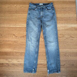 Zara Blue Jeans - Straight Leg, High Waist, Frayed Hem